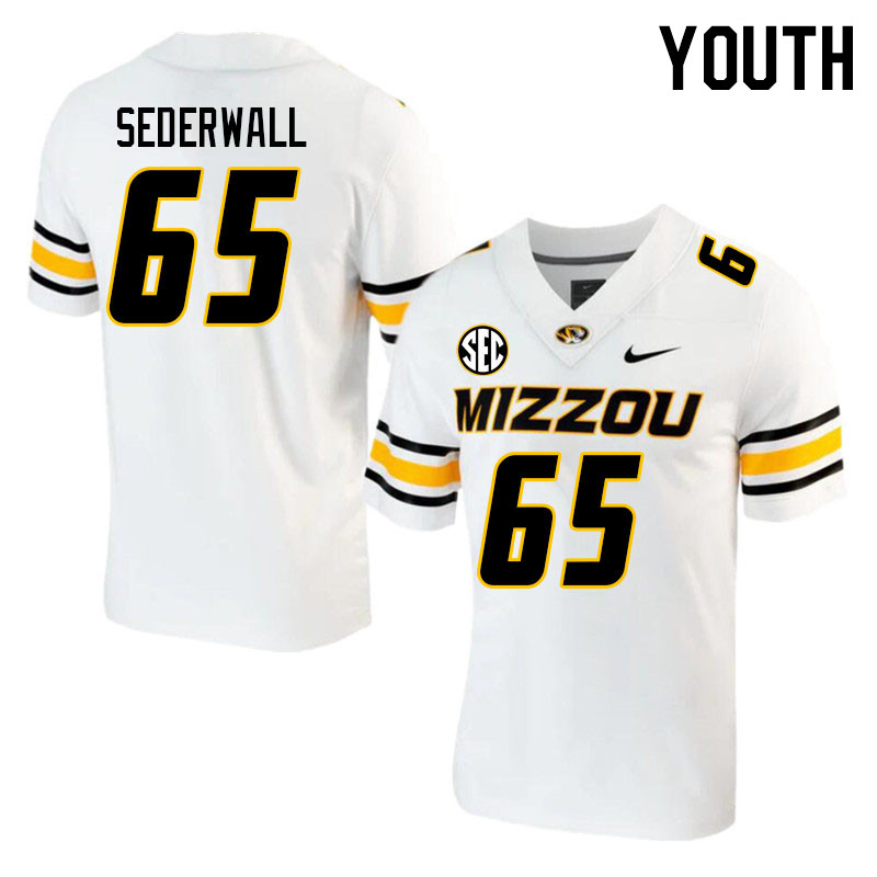 Youth #65 Trenton Sederwall Missouri Tigers College 2023 Football Stitched Jerseys Sale-White